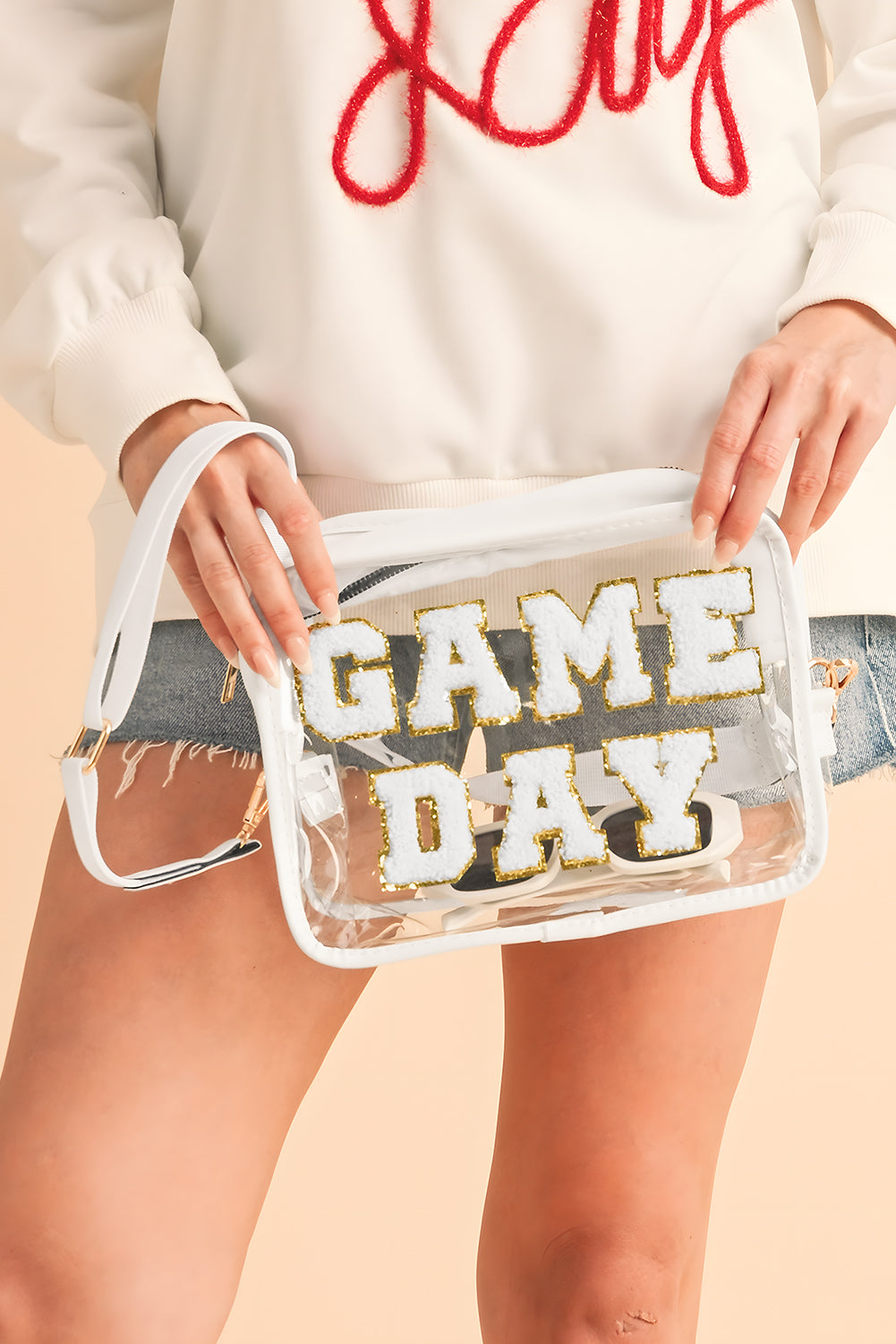 Fiery Red Chenille GAME DAY Pattern Clear Bag