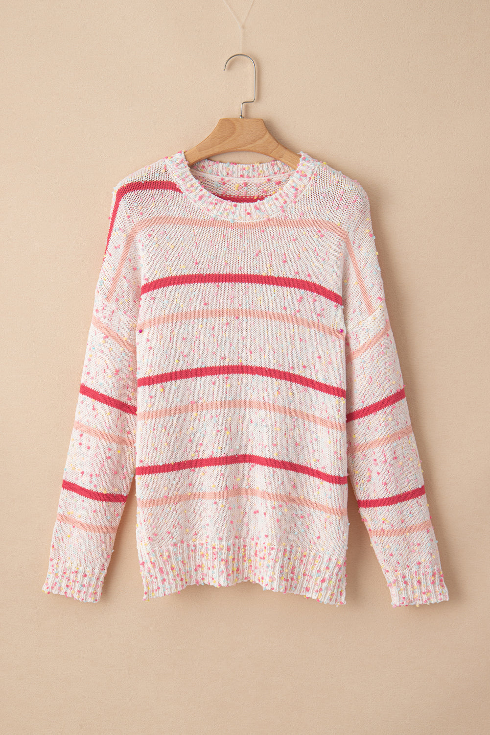 Pink Striped Confetti Drop Sleeve Knit Sweater