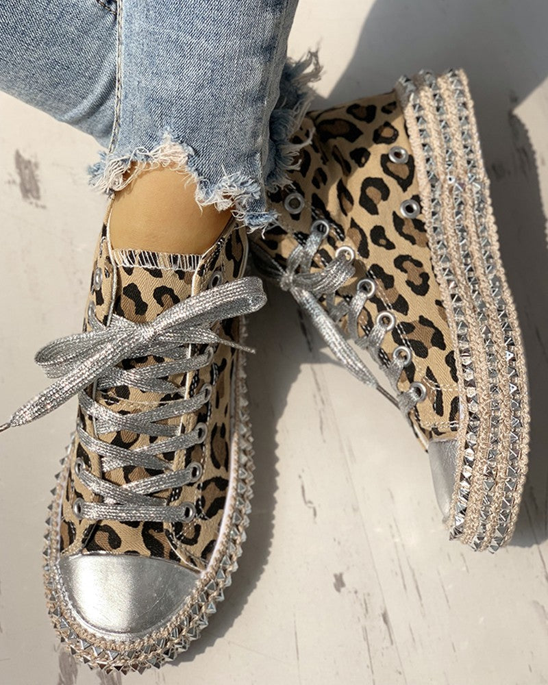 Leopard Studded Sneakers