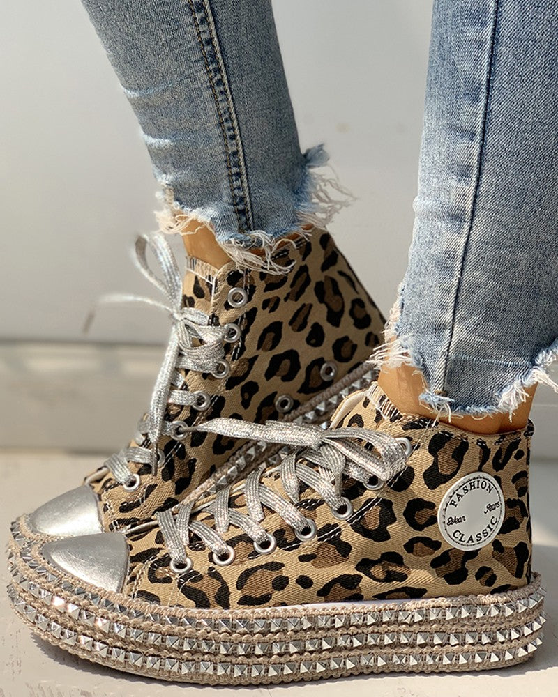 Leopard Studded Sneakers