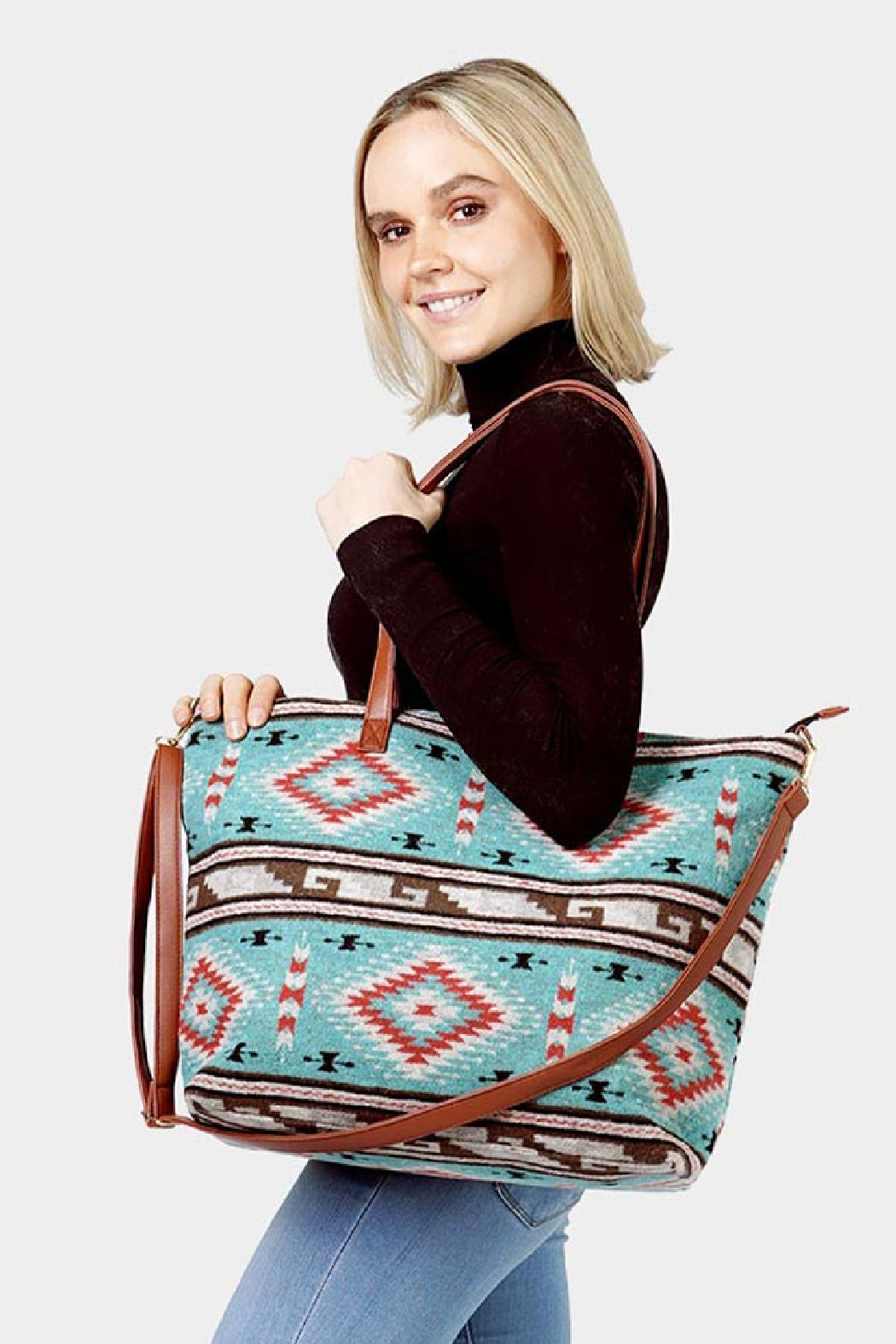 Striped Aztec Weekender Tote