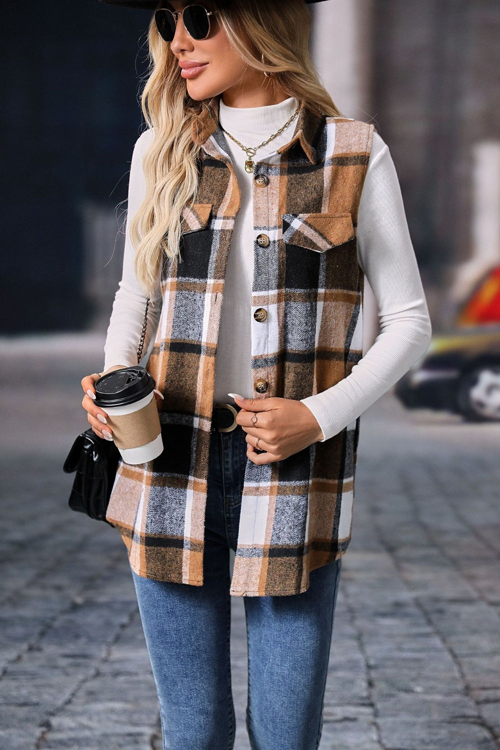 Plaid Button Up Vest Coat