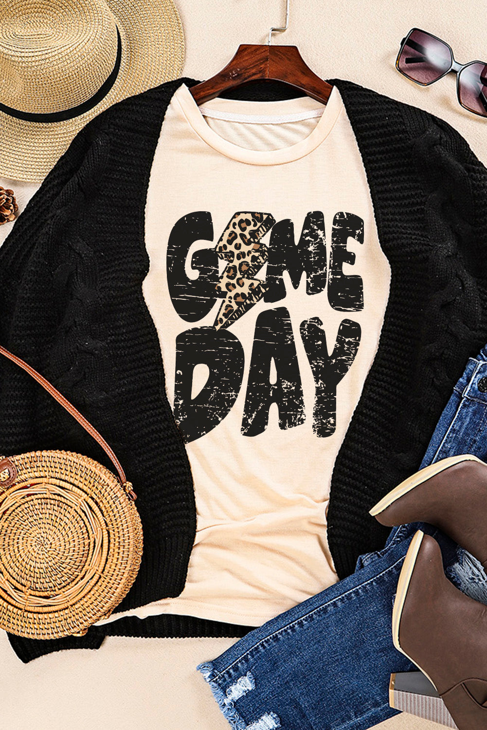 Khaki Game Day Football Season Casual Graphic T Shirt