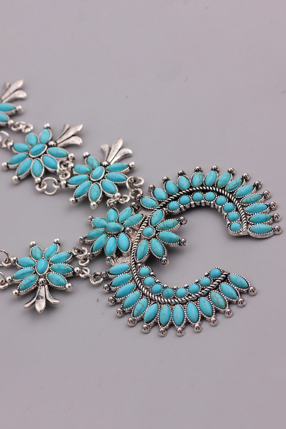 Light Blue Western Turquoise Decor Double Chain Necklace