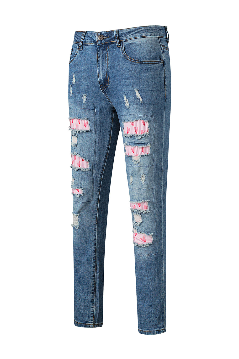 Sky Blue Valentines Day Heart Patchwork Jeans