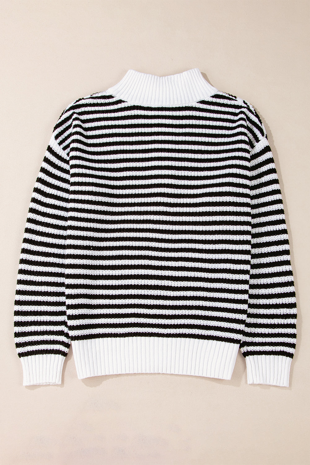 Pink Stripe Zip up Collar Drop Shoulder Sweater