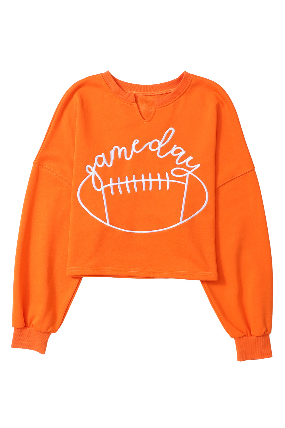 Bright White Game Day Lettering Rugby Notched Neck Cropped Sweatshirt