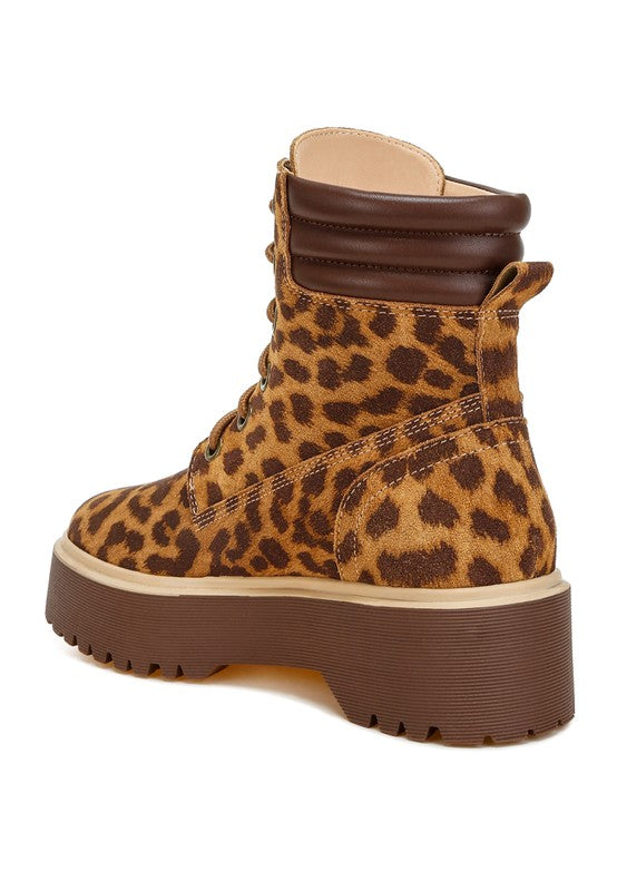 Ujola High Ankle Leopard Real Suede Leather Boots