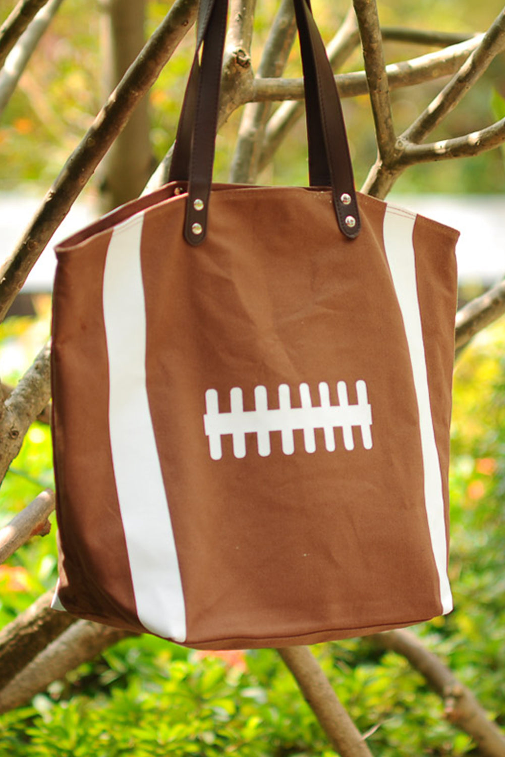 Chestnut Rugby Pattern Canvas Large Tote Bag