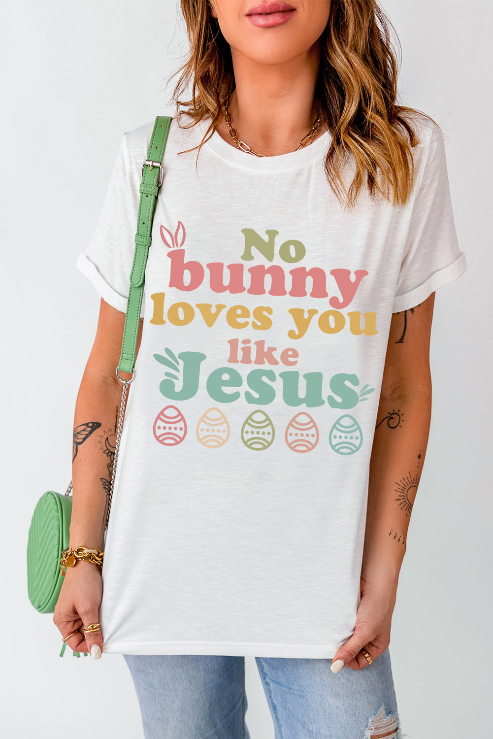 White Easter Day Slogan Eggs Graphic T Shirt