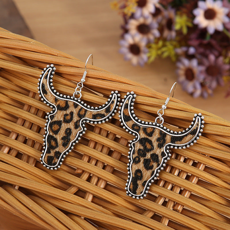 Alloy Animal Print Cow Head Earrings