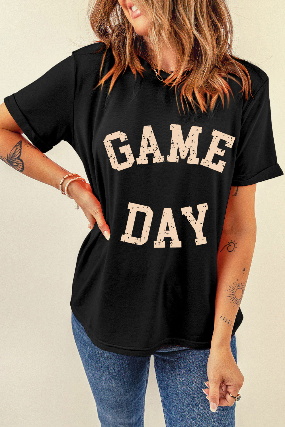 White GAME DAY Graphic Crewneck T Shirt