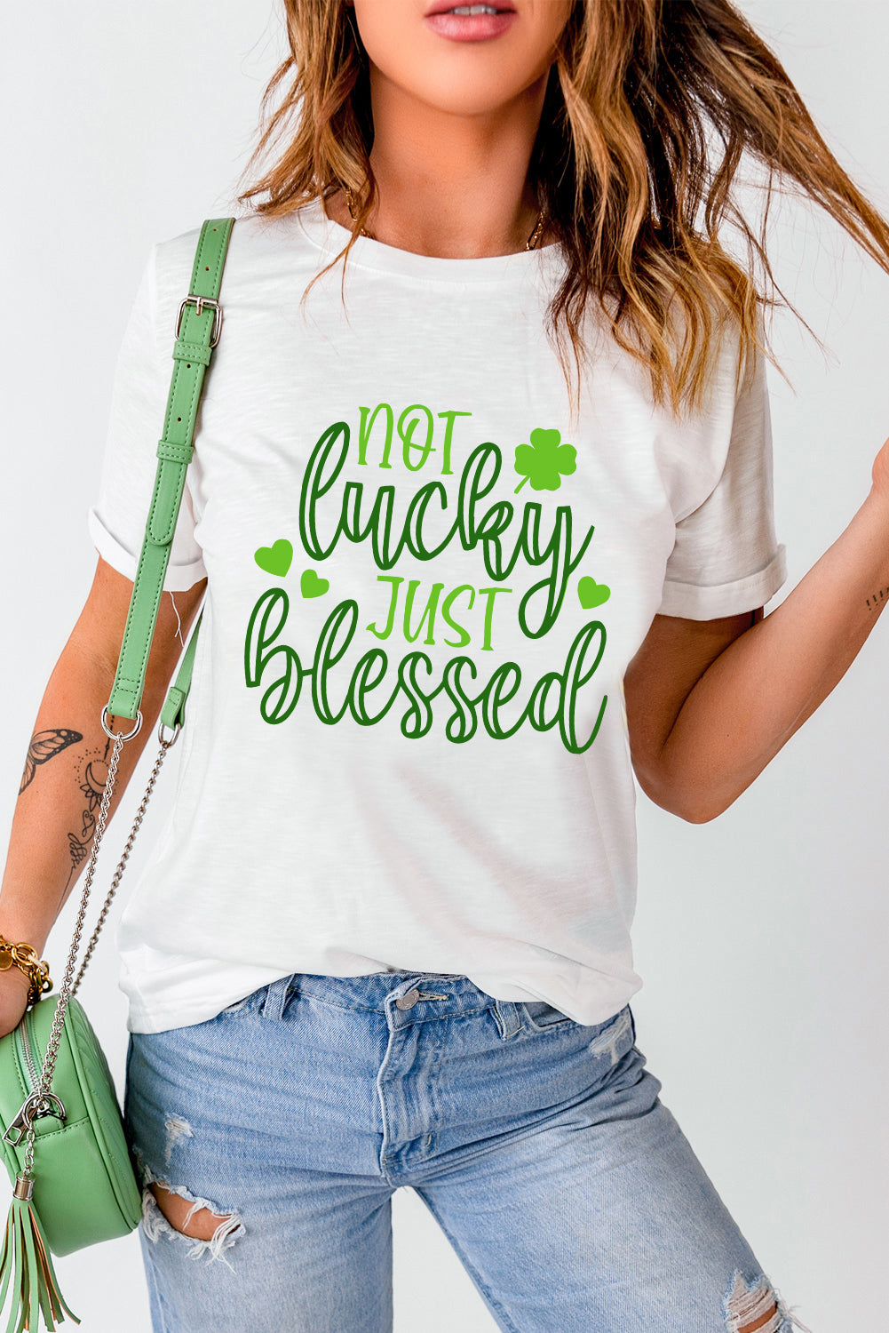 White St Patricks Not Lucky Just Blessed Graphic T-shirt