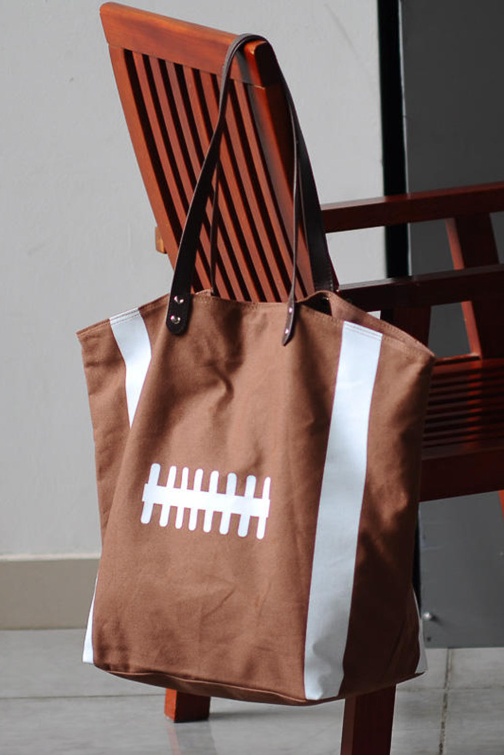 Chestnut Rugby Pattern Canvas Large Tote Bag