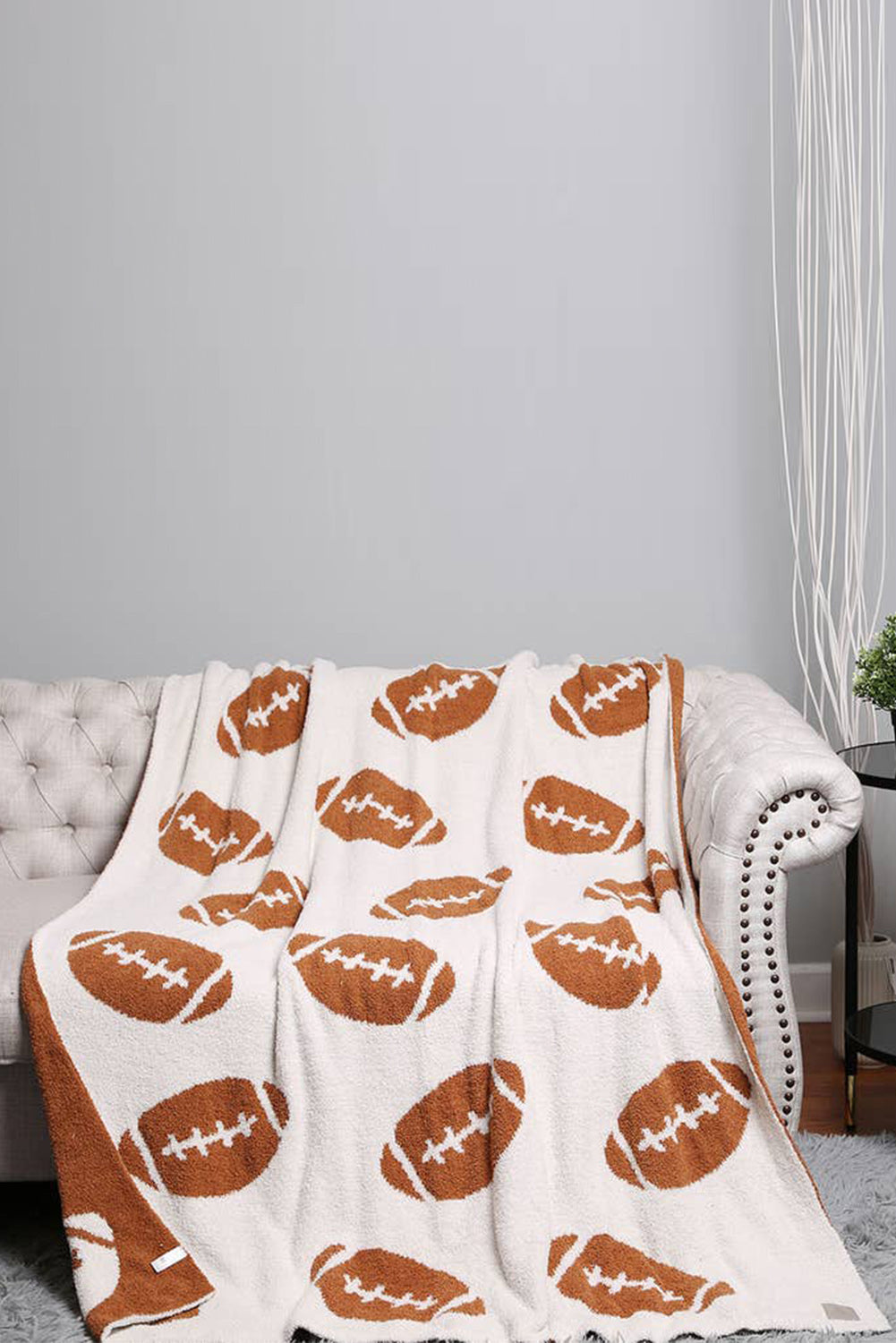 Chestnut Rugby Football Pattern Color Block Fleece Blanket 127*152cm