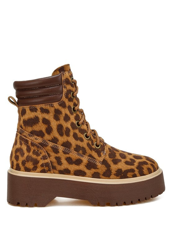 Ujola High Ankle Leopard Real Suede Leather Boots