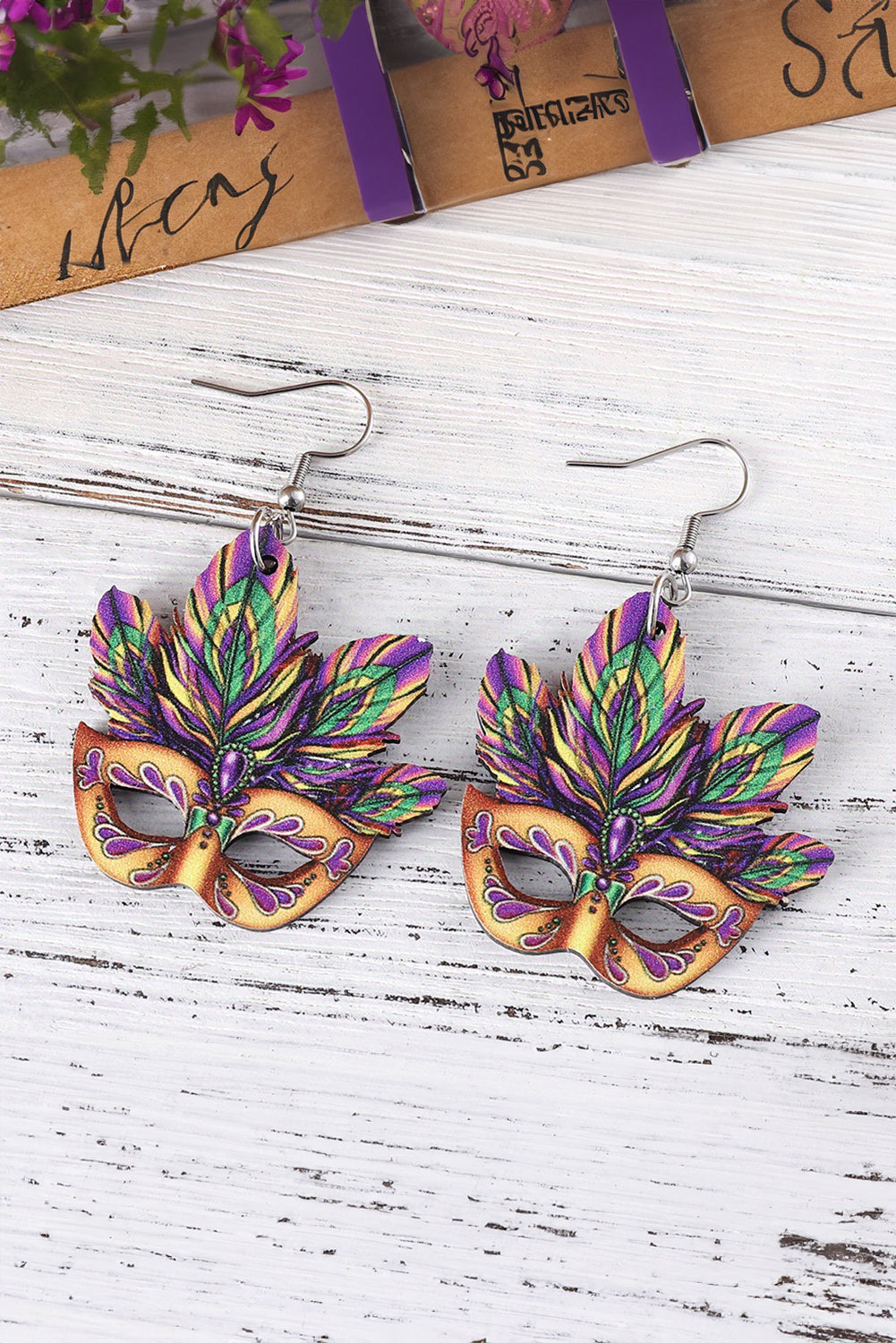 Meadow Mauve Mardi Gras Carnival Mask Dangle Earrings