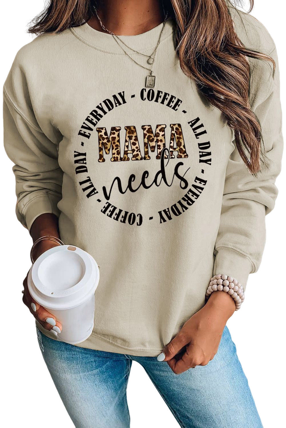 Khaki MAMA needs ALL DAY EVERYDAY Letters Graphic Sweatshirt