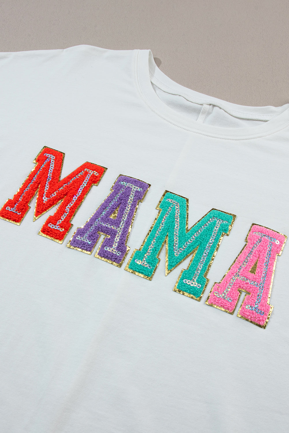 Black MAMA Chenille Patched Crew Neck T Shirt