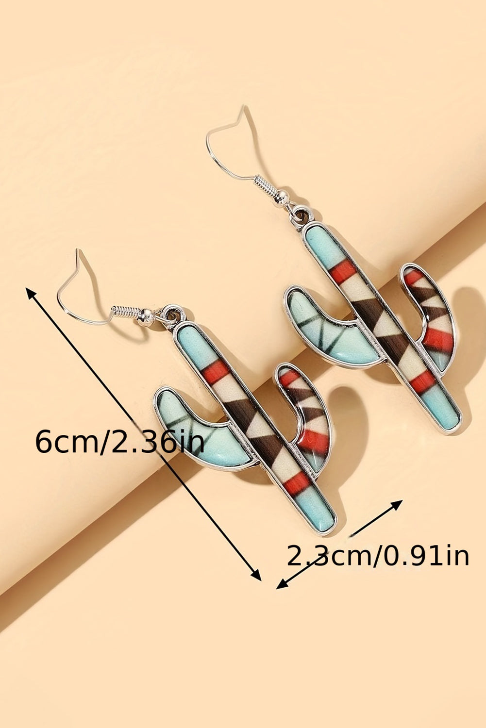 Light Blue Western Cactus Alloy Dangle Earrings