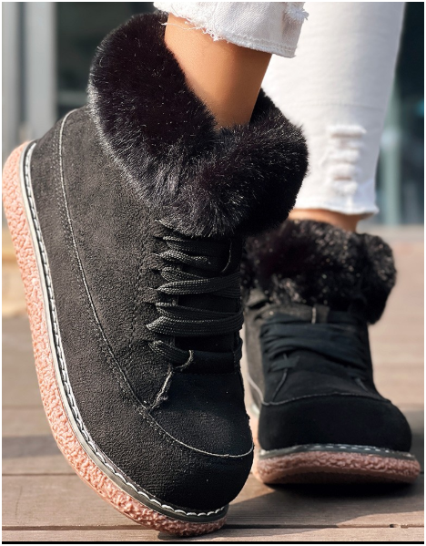 Fuzzy Detail Lined Lace-up Snow Boots