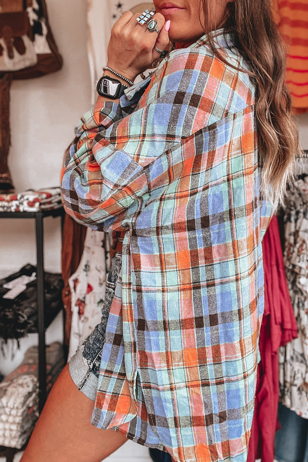 Red Plaid Print Loose Vintage Shirt