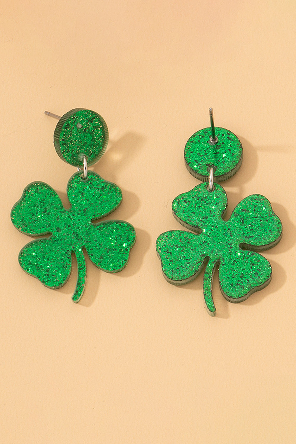 Blackish Green St Patricks Clover Shape Stud Earrings