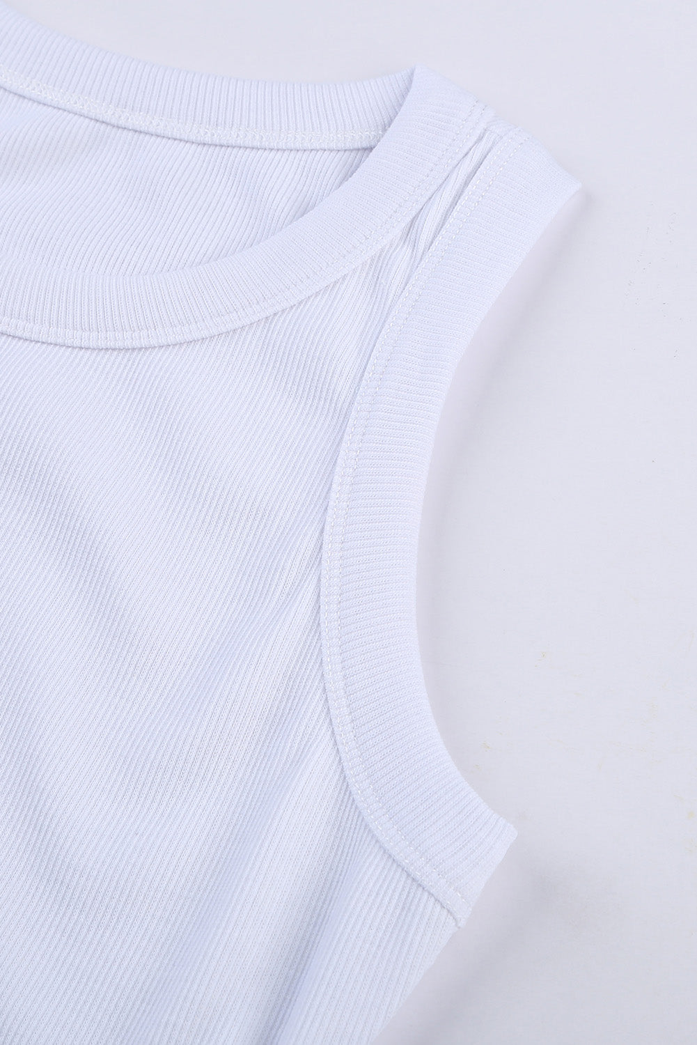 Plain White Solid Round Neck Ribbed Tank Top