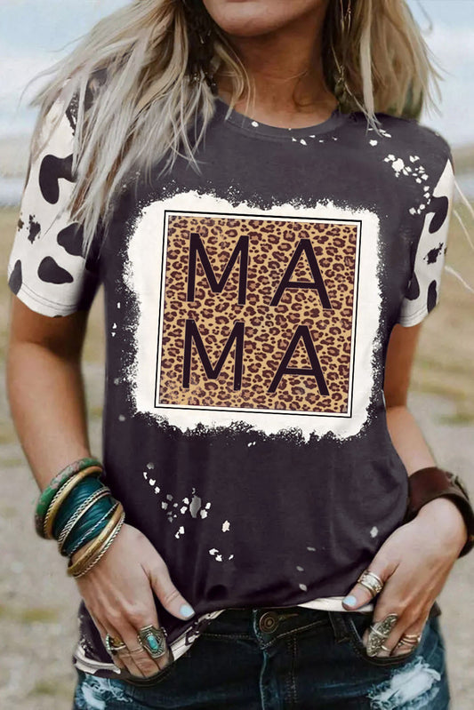 Black Leopard MAMA Graphic Tie Dye Casual Tee