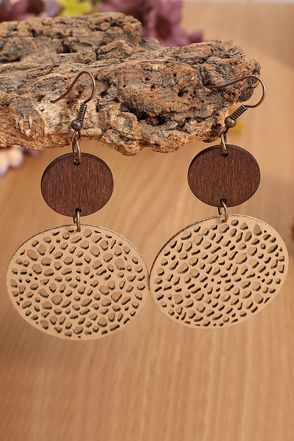 Black Hollow Out Bohemian Wooden Pendant Drop Earrings