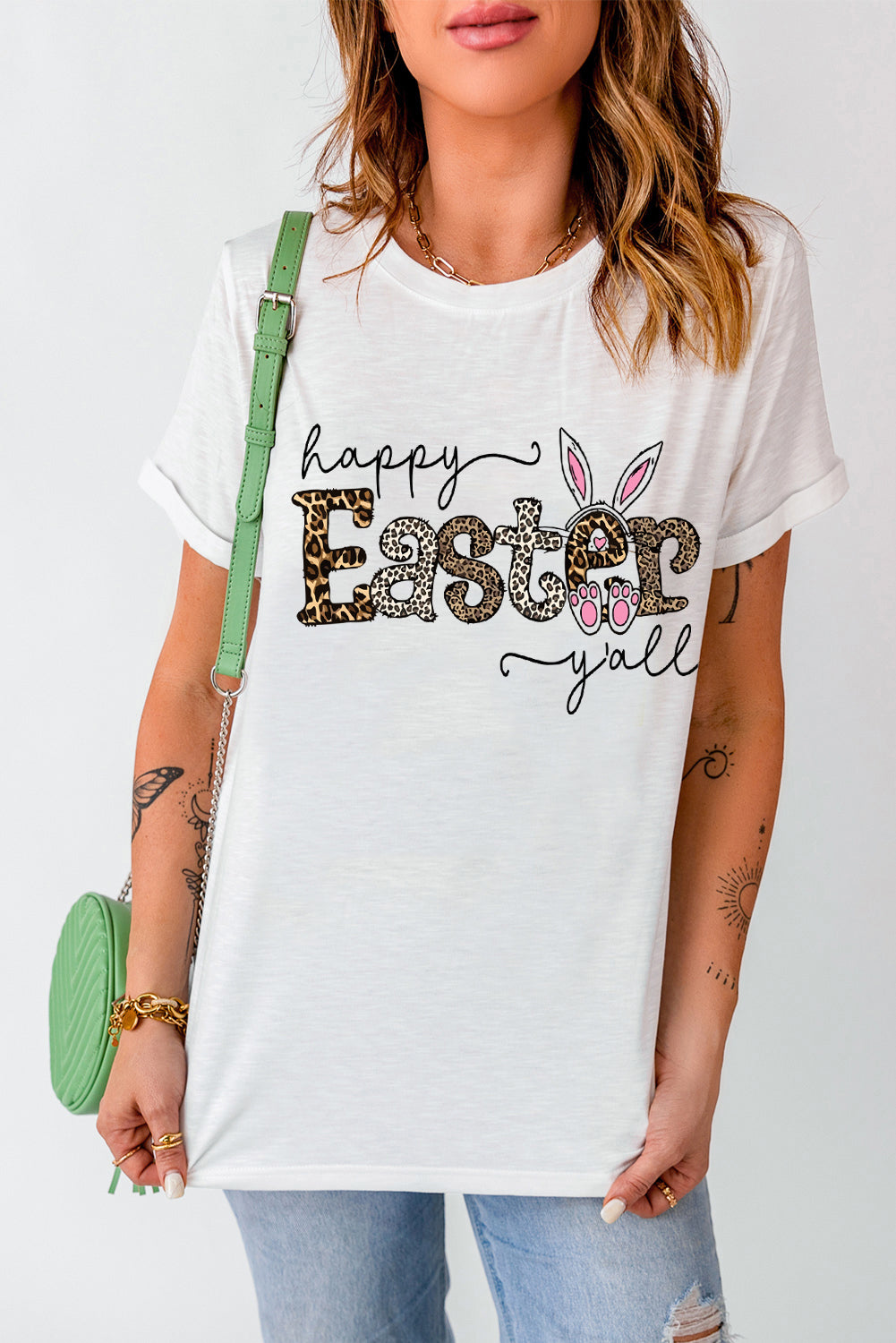 White Leopard Happy Easter Bunny Graphic Tee