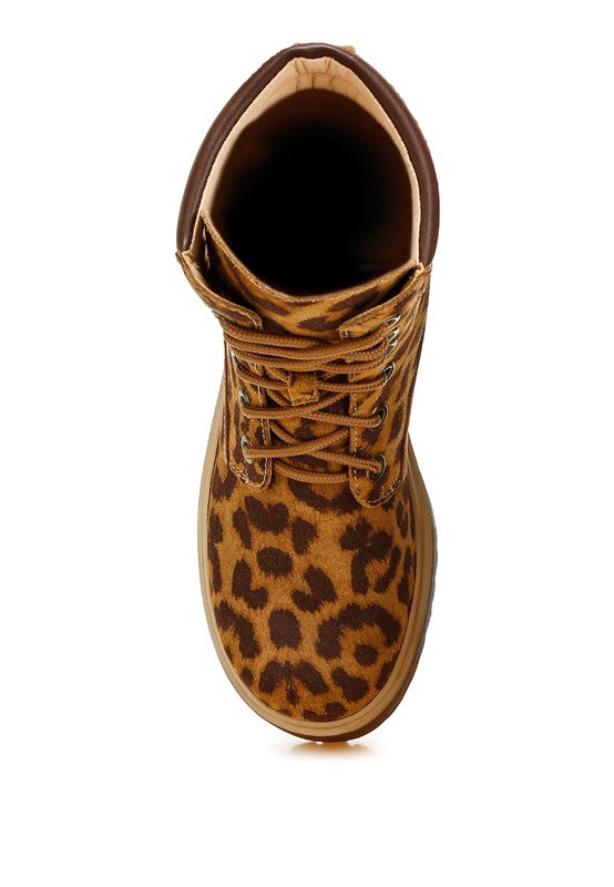 Ujola High Ankle Leopard Real Suede Leather Boots