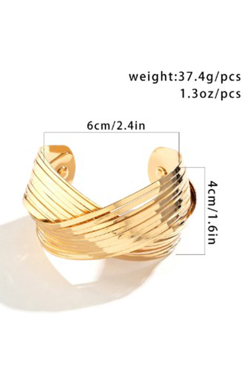 Gold Textured Crossover Metal Cuff Wide Bracelet