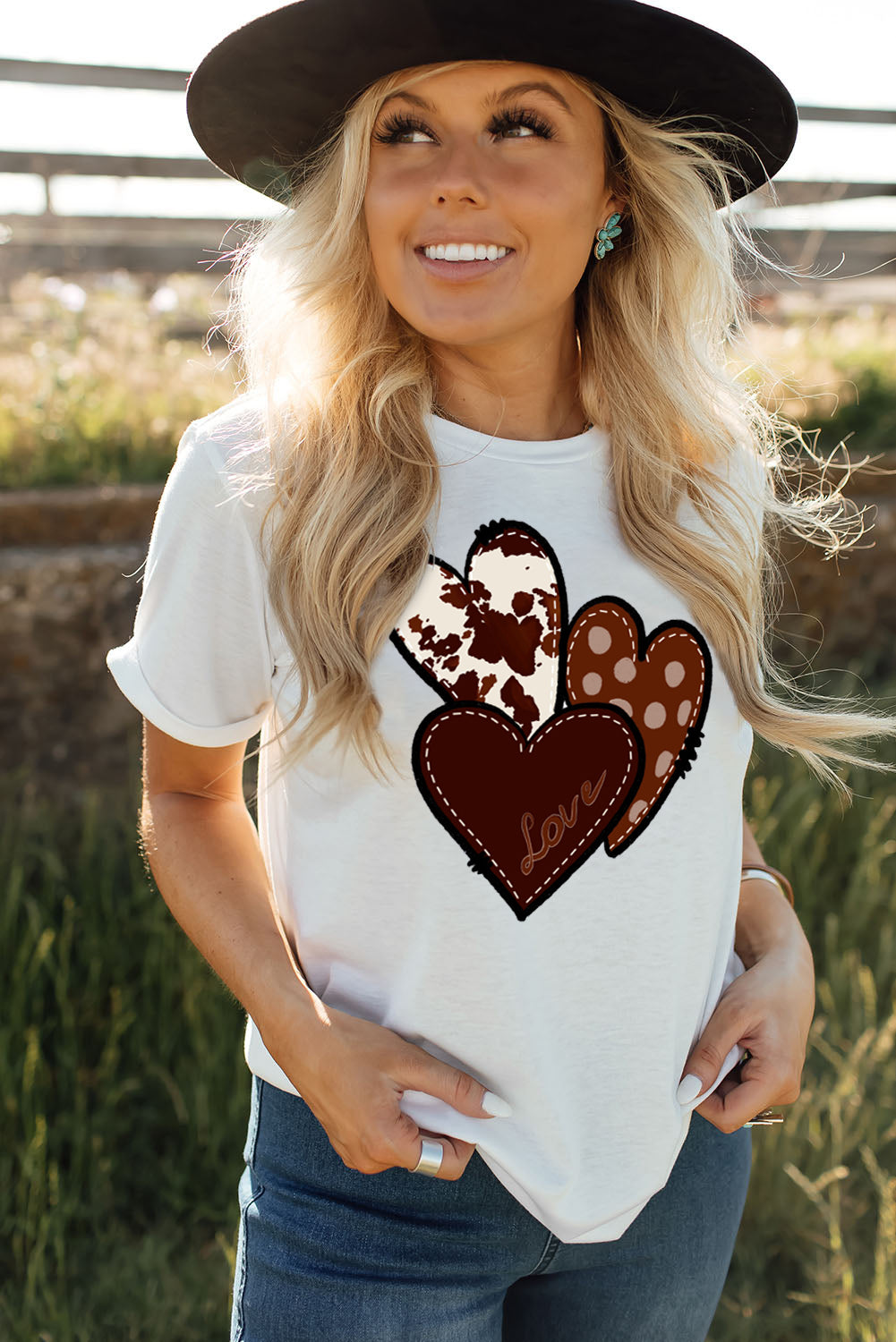 White Western Valentines Heart Graphic T-shirt