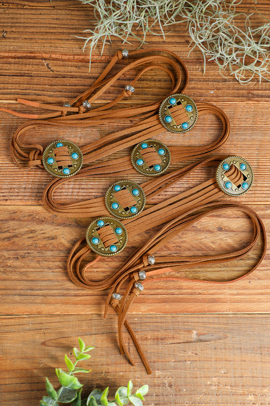 Chestnut Western Turquoise Decor Layered String Tassel Belt