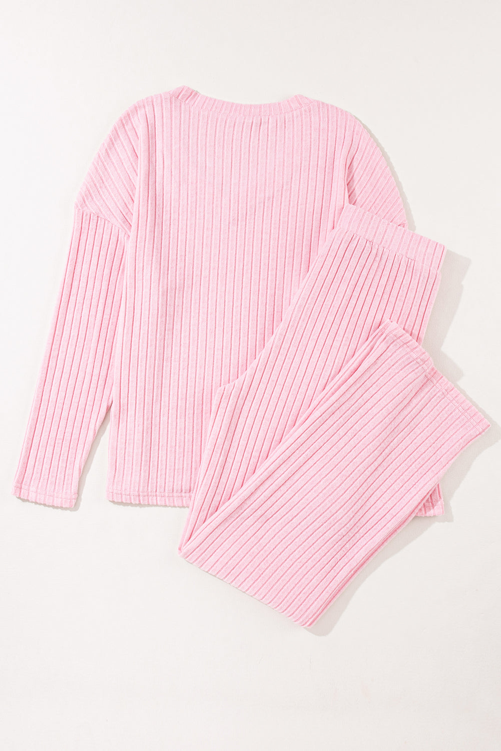 Light Pink Ribbed Knit V Neck Slouchy Two-piece Outfit