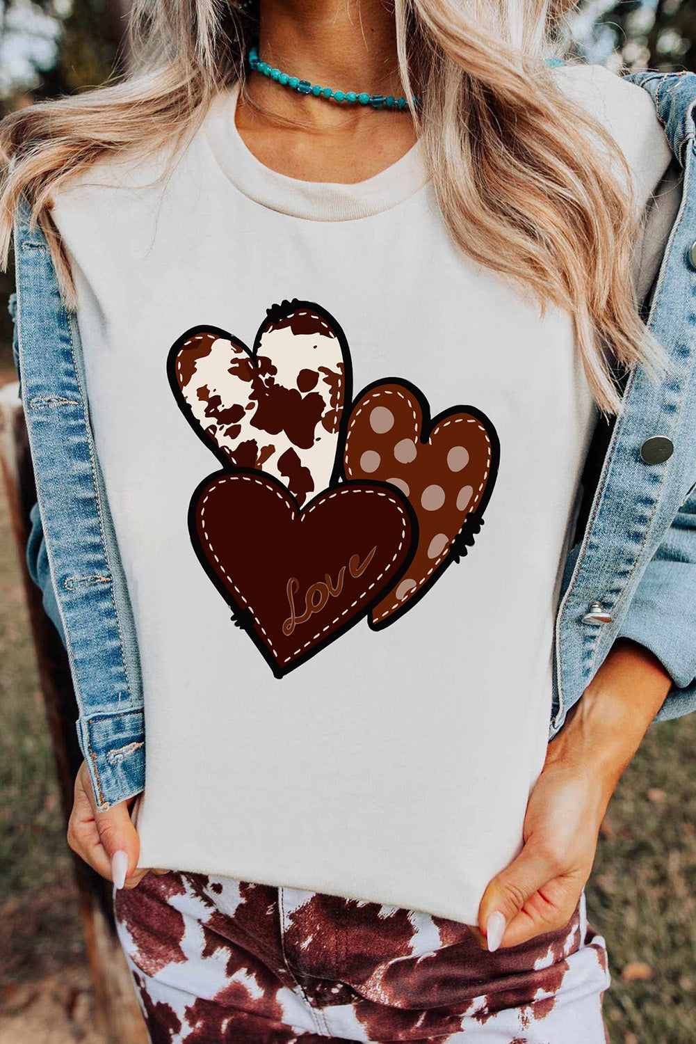 White Western Valentines Heart Graphic T-shirt