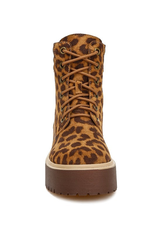 Ujola High Ankle Leopard Real Suede Leather Boots