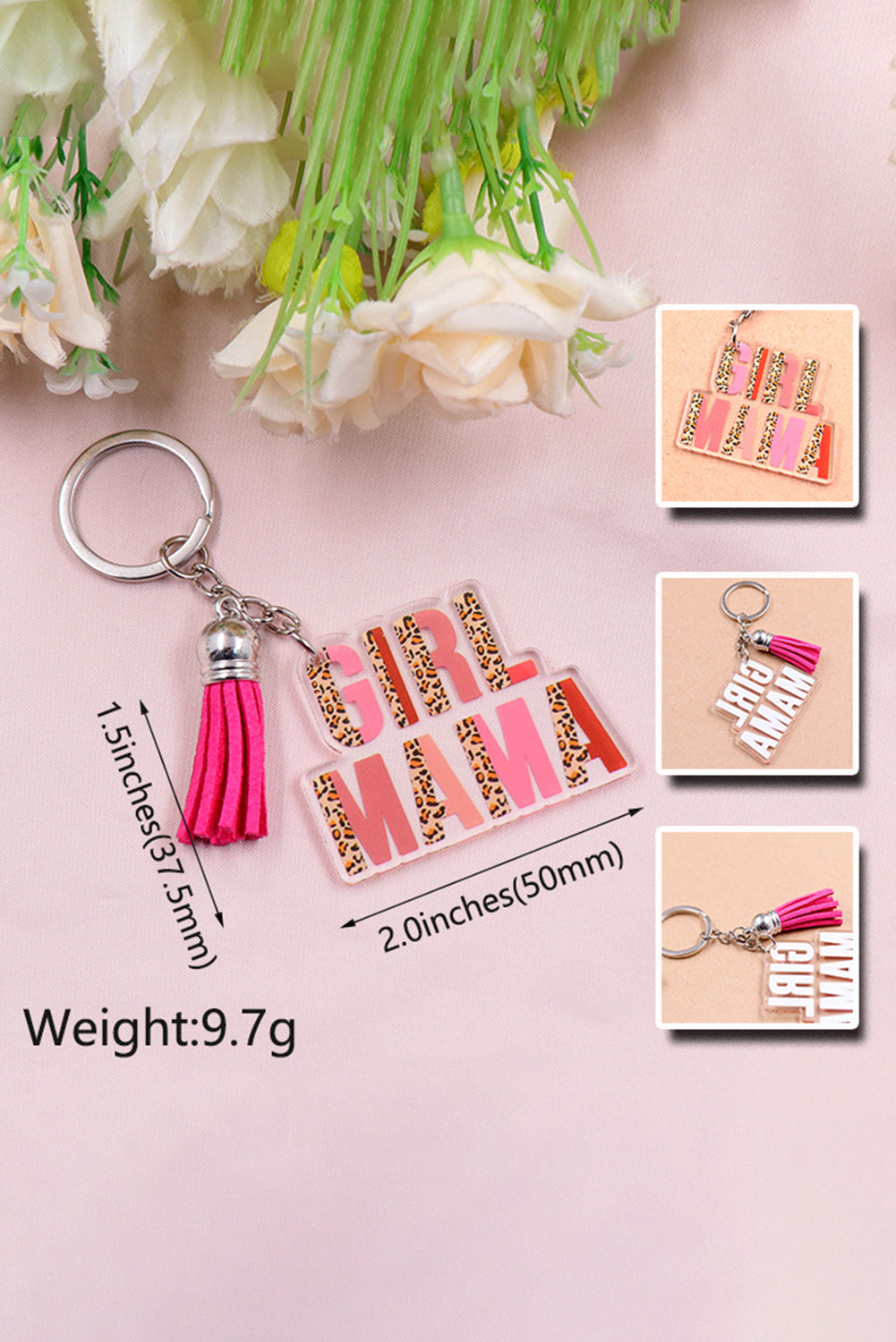 Strawberry Pink GIRL MAMA Tassel Keychain