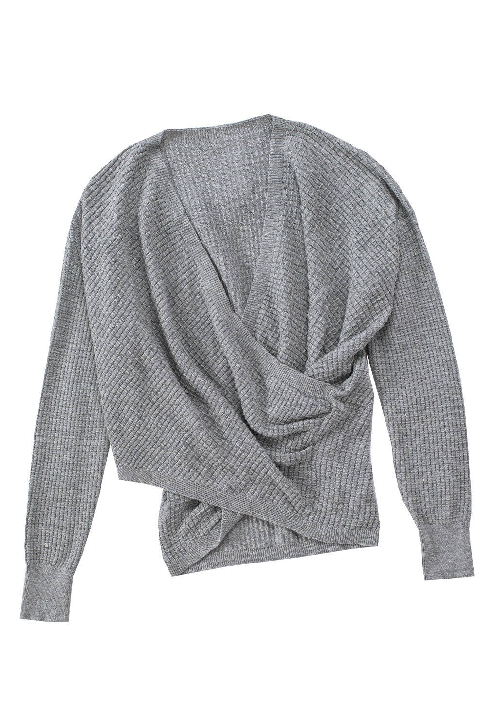 Apricot Wrap V Neck Waffle Sweater