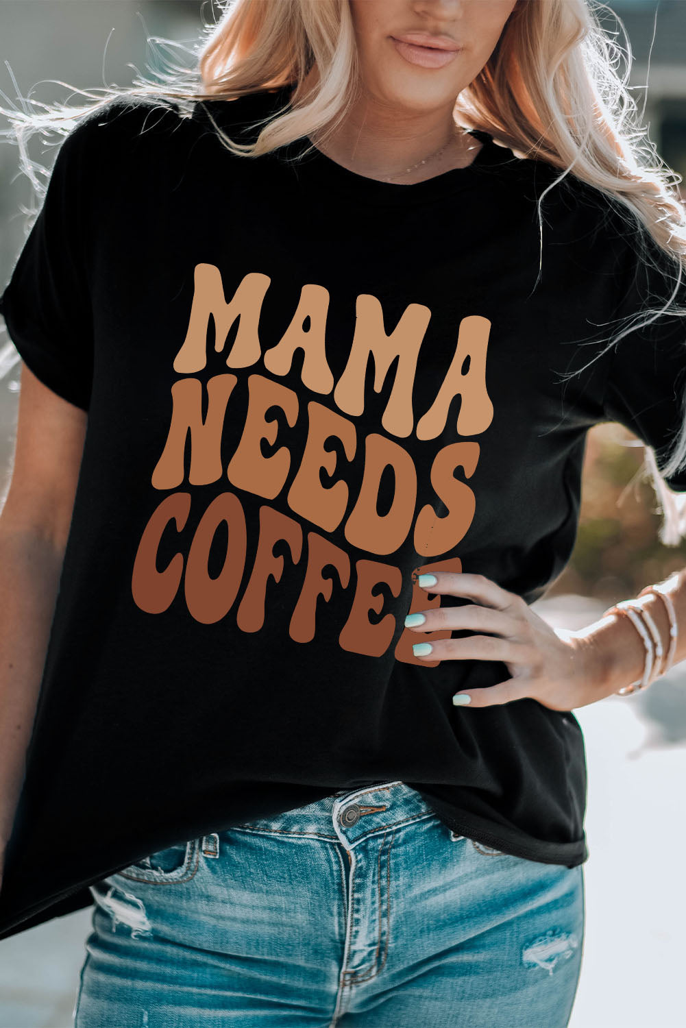 Black MAMA NEEDS COFFEE Graphic T Shirt