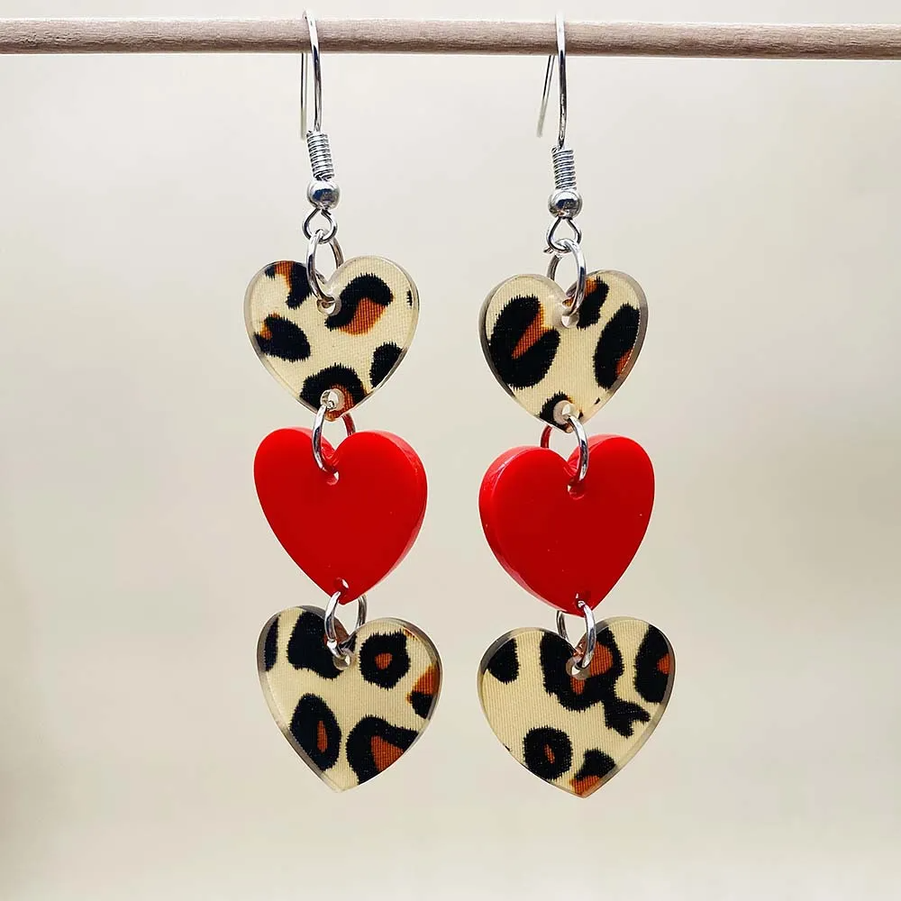 Valentine Day Fashion Leopard Heart-Shaped Acrylic Earrings