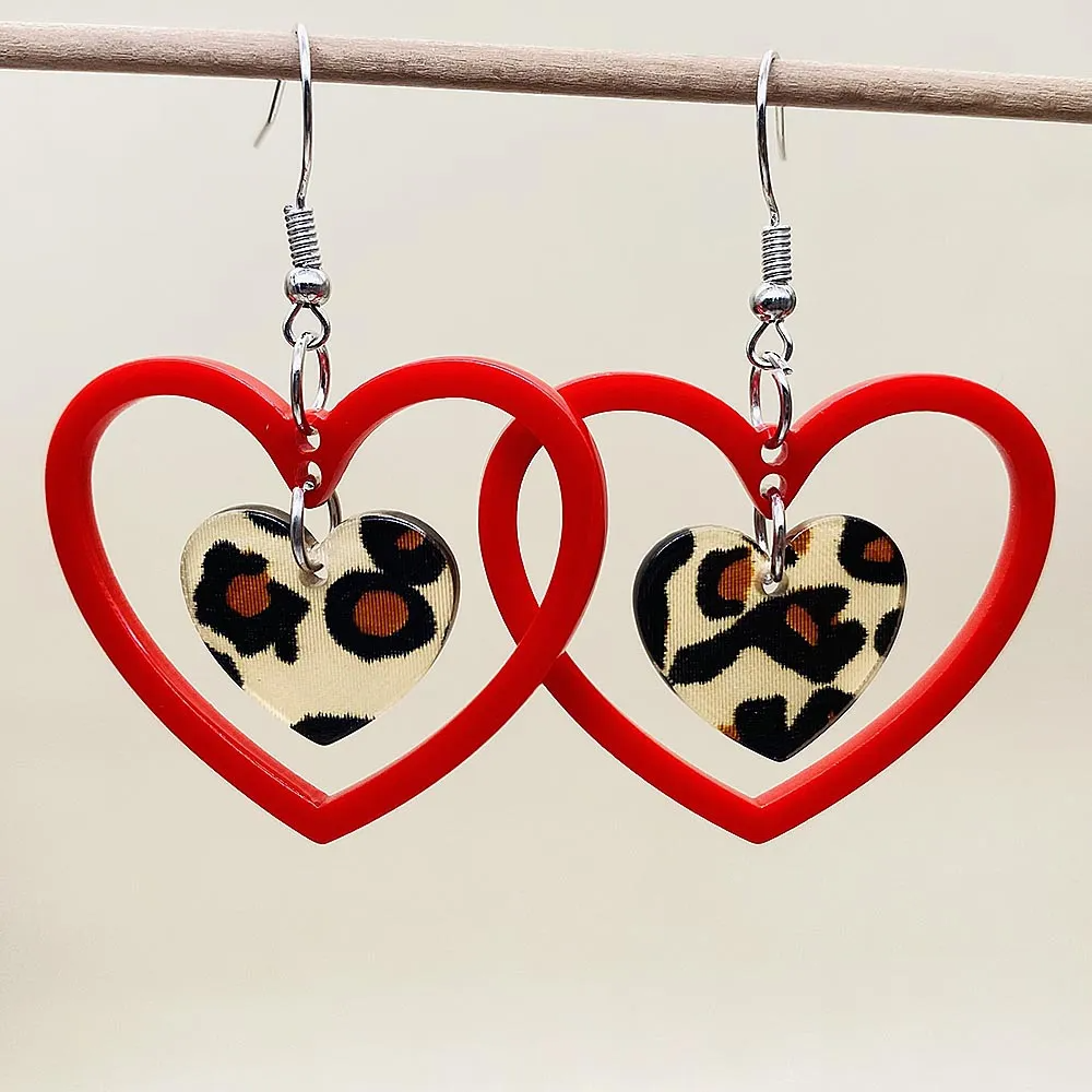 Valentine Day Fashion Leopard Heart-Shaped Acrylic Earrings