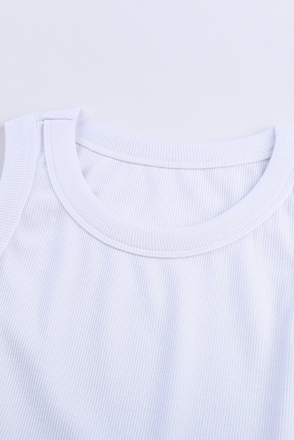 Plain White Solid Round Neck Ribbed Tank Top