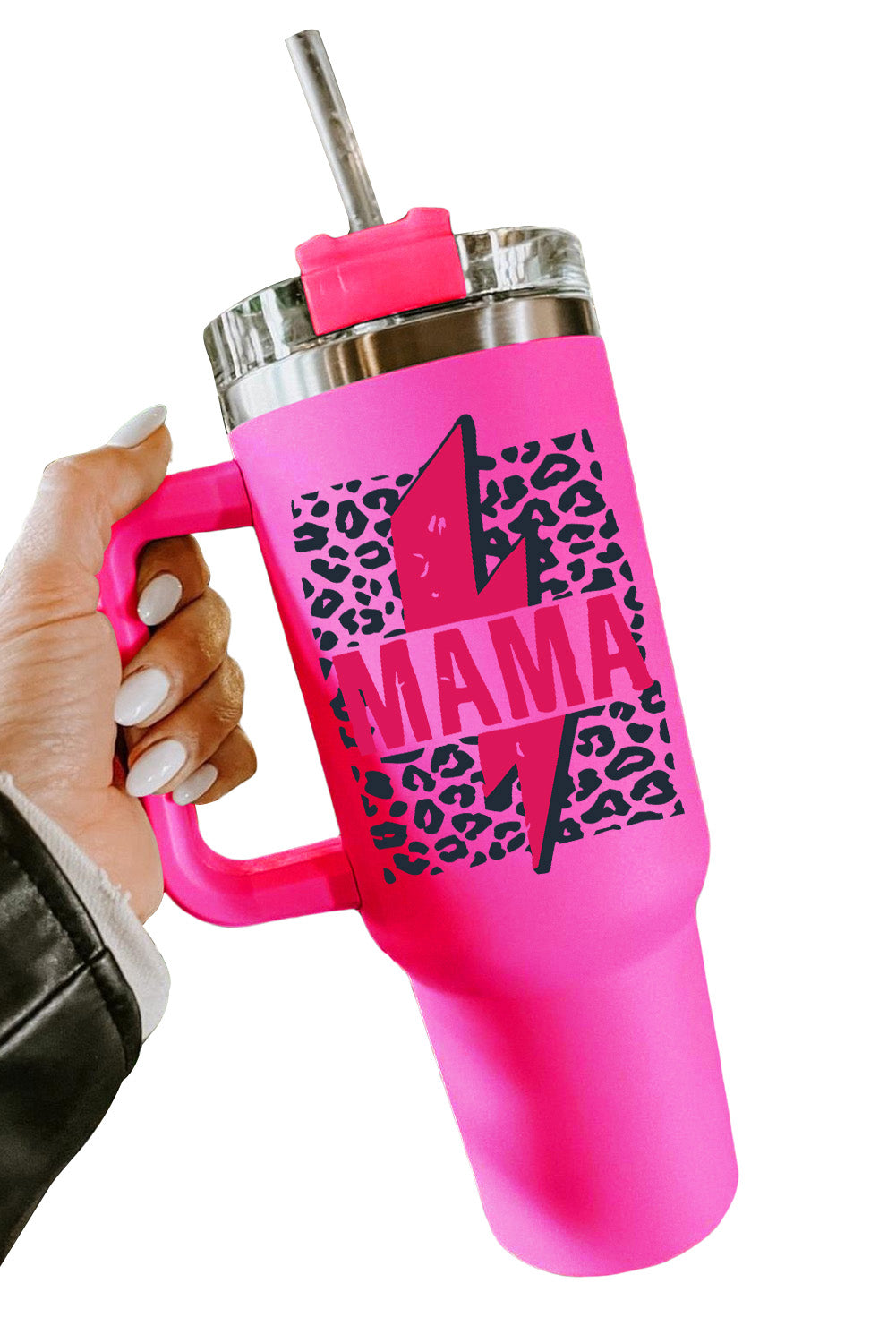 Rose Mama Lightning Leopard Print Straw Stainless Steel Insulate Cup 40oz