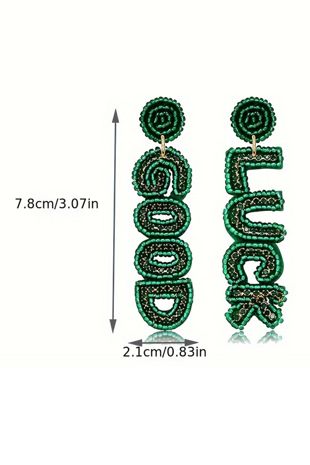 Blackish Green GOOD LUCK Rice Beaded Dangle Earrings