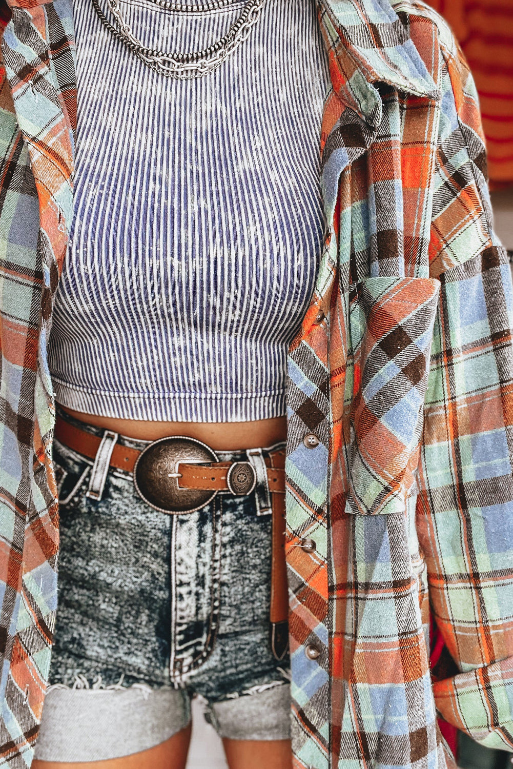 Red Plaid Print Loose Vintage Shirt