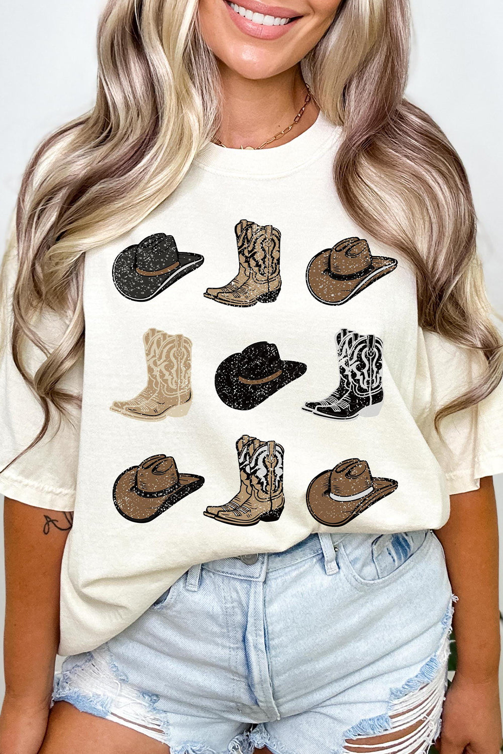 White Cowboys Boots Western Fashion Print T Shirt