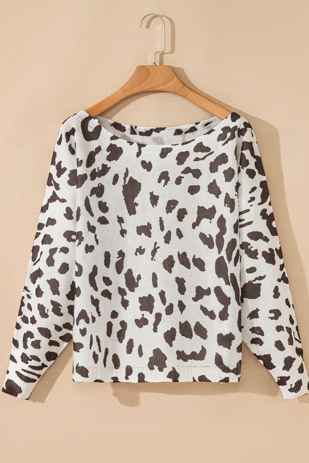 Leopard Boat Neck Long Sleeve Knit Top