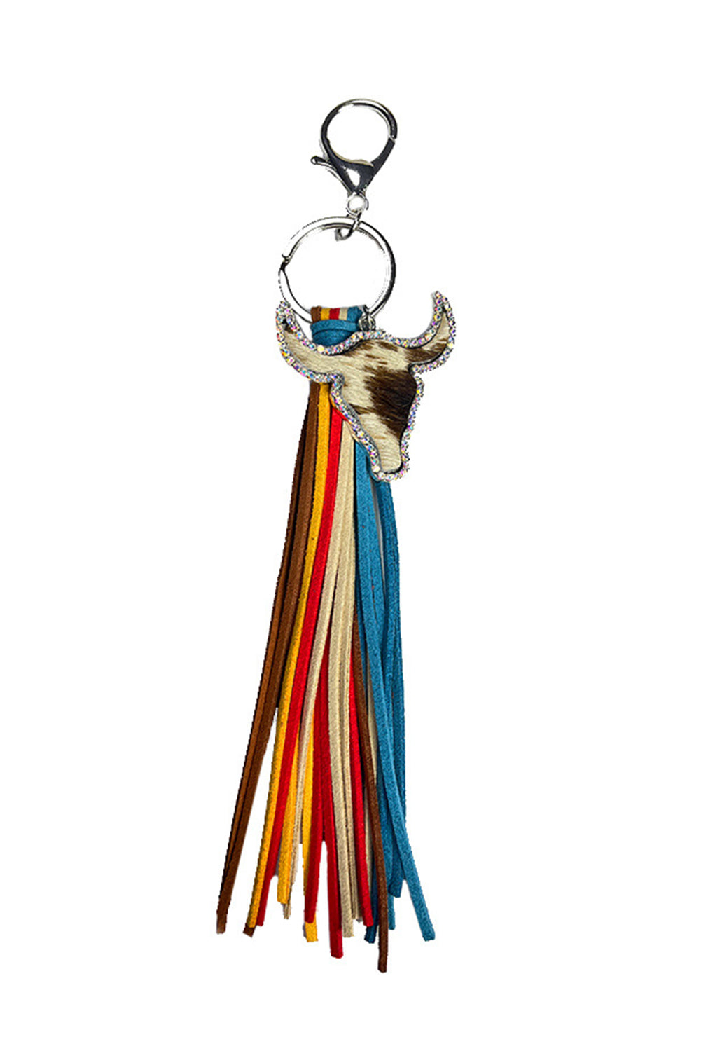 Philippine Gray Rhinestone Steer Head Colorful Tassel Key Ring